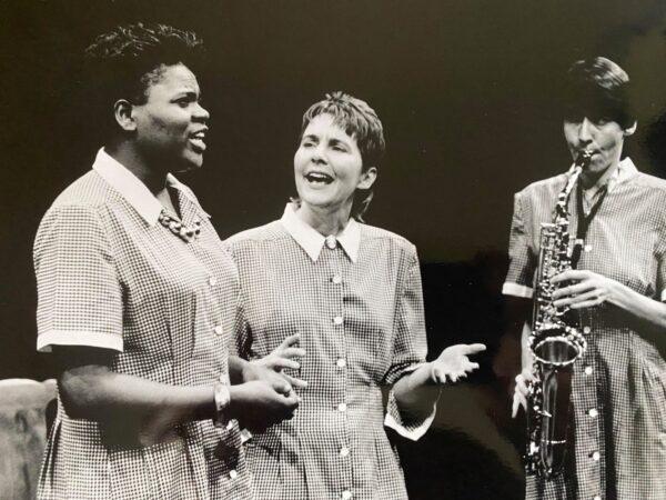 A black and white photo from Women & Theatre's production Putting It About